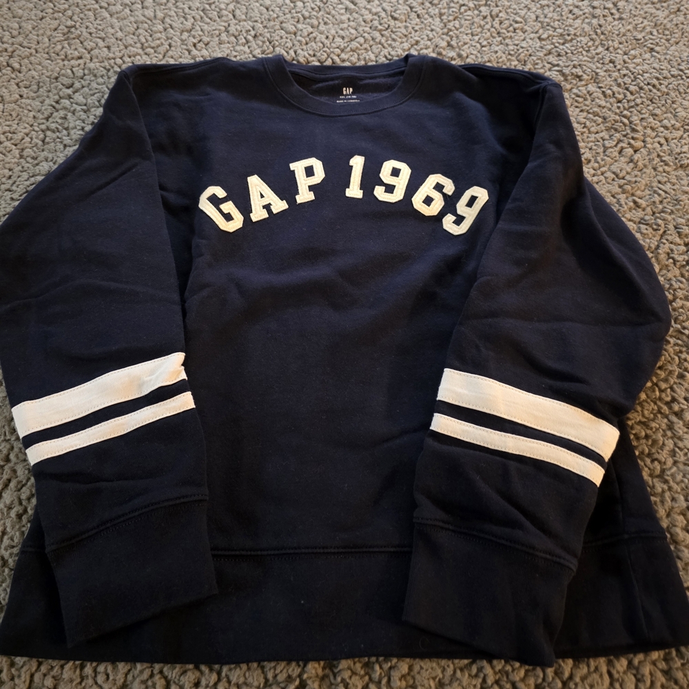 GAP Boy's Dark Blue Crewneck Sweater with White Stripes
